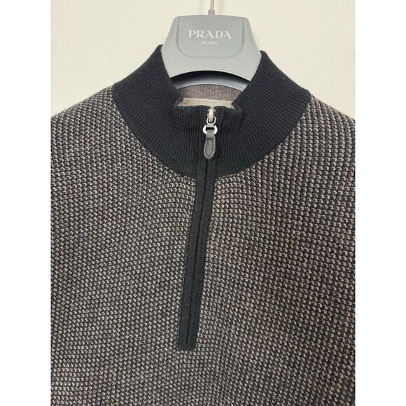 Raffi Cashmere Wool Sweater Men’s Large 52 1/4 Zip Waffle Knit Brown Black - Picture 1 of 9